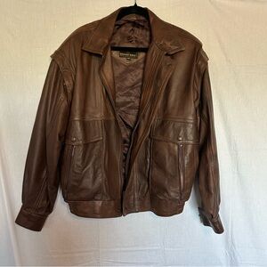 Genuine Leather Bomber Jacket Sportswear Fisherman Workwear Durable M Brown